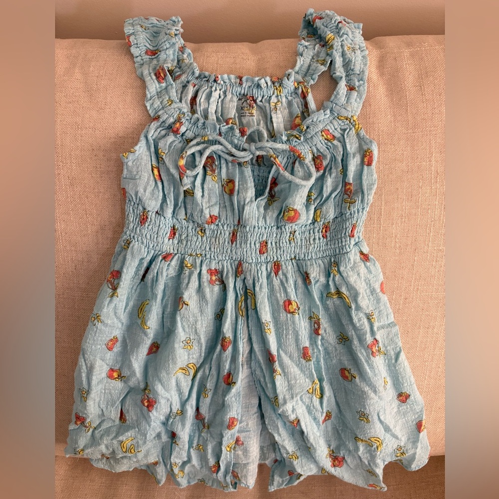 NWT Urban Outfitters Fruited flowy Smocked Blue Sleeveless Top